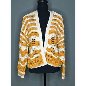 Zara Women's Small Beige Yellow Oversized Open Front Cardigan Knit Sweater